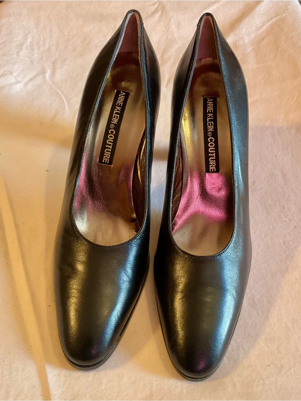 Vintage Anne Klein Couture Black Leather Pumps 7 Narrow